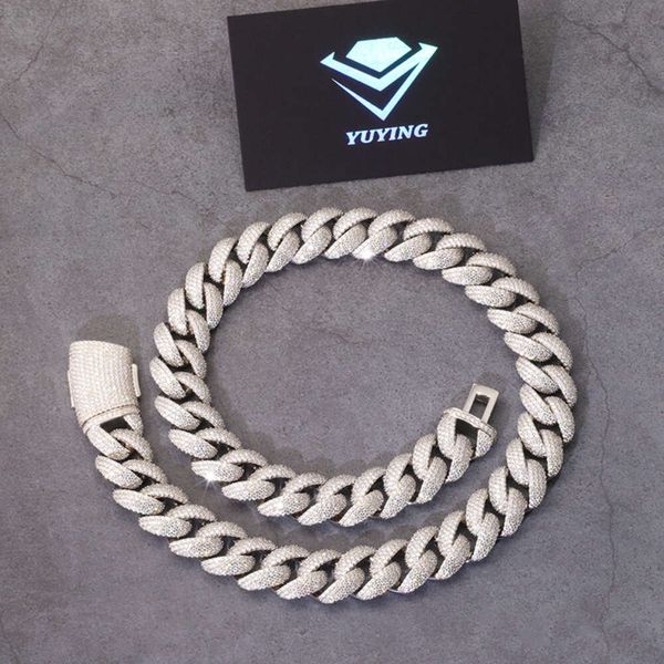 

Custom Full Iced Out Cuban Chain S925 Silver Brilliance Moissanite Sterling Silver 17mm 4rows Heavy Hip Hop Link Necklace