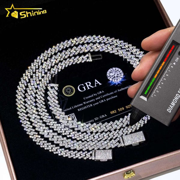 

Pass Diamond Tester Moissanite Jewellery Hip Hop Necklace 8mm 10mm 925 Sterling Silver Moissanite Cuban Link Chain