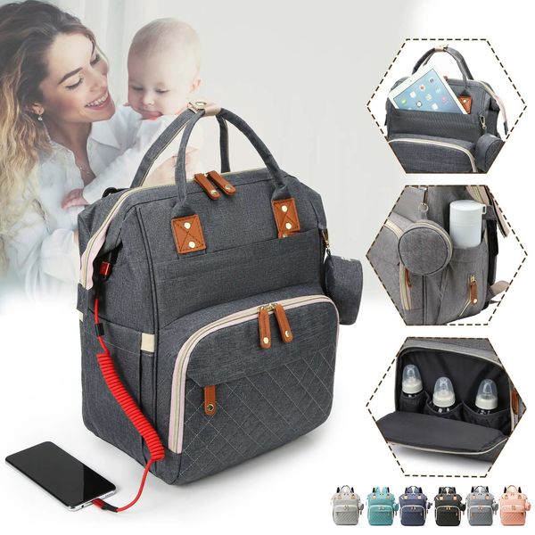 

Diaper Bags Baby Bag Backpack Multifunction Waterproof Mummy with USB Design for Travel Large Maternity Changing 231007, Blue