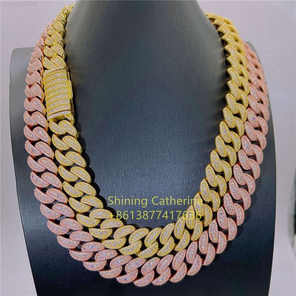 

Luxury Jewelry 20mm 3 Rows Rose Gold Prong Setting Diamond Iced Out Vvs Moissanite Diamond Cuban Link Chain