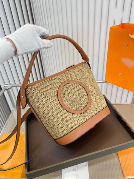 

ladies bucket bag straw bag ladies leather bag strong visual effect niche design woven bag simple and generous fashion new products daily literary with BOX