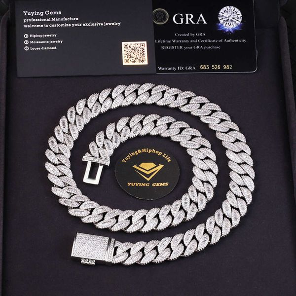 

Hot Sale High End Cuban Product 15mm Wide Trapezoid Baguette Vvs Moissnite S925 Cuban Link Chain