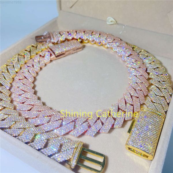 

Moissanite Cuban Necklace Iced Cuban Link Chains Necklace Rose Gold Plated Women Jewelry Men Chain Cuban Link