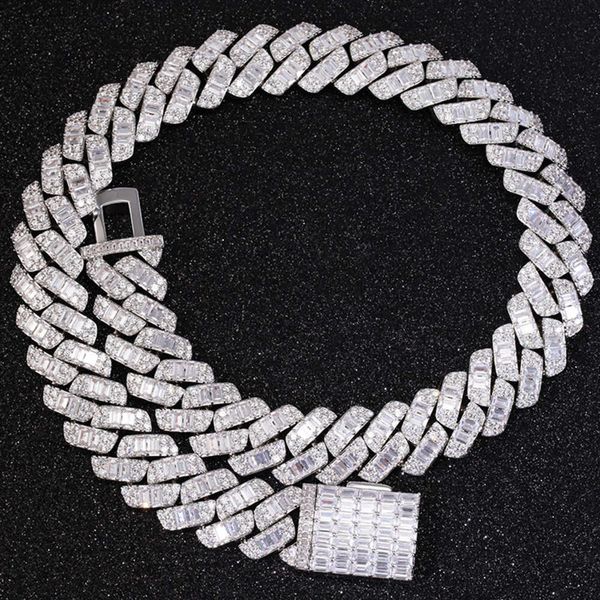 

Hip Hop Fine Jewelry 925 Sterling Silver Baguette Gra Moissanite Diamond Cuban Chain Necklace for Rapper Men