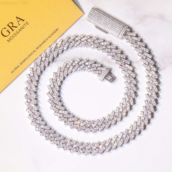 

Wholesale Price 10mm Wide Single Row Moissanite Diamond 925 Silver Cuban Link Chain for Mens Hip Hop Rapper Necklace
