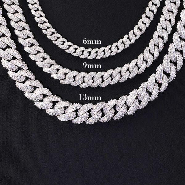 

Custom 6mm 9mm 13mm 2rows Cuban Link Chain S925 Silver Vvs Moissanite Passed Diamond Tester Gra Certificate Hip Hop Necklace