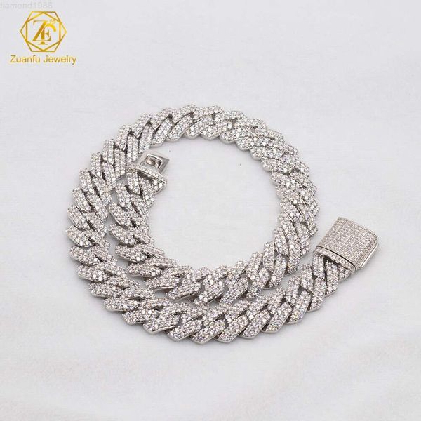 

12 14mm 925 Sterling Silver Iced Out Diamond Prong Cuban Link White Gold Necklace for Men and Women Hip Hop Jewelry Cuban Chain