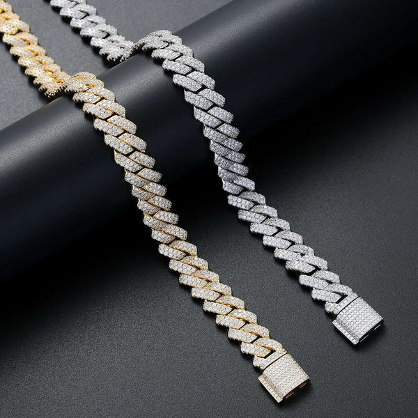 

Read to Ship 925 Sterling Silver 13mm Wide 2 Rows Moissanite Diamond Necklace Cuban Link Hip Hop Chain for Mens