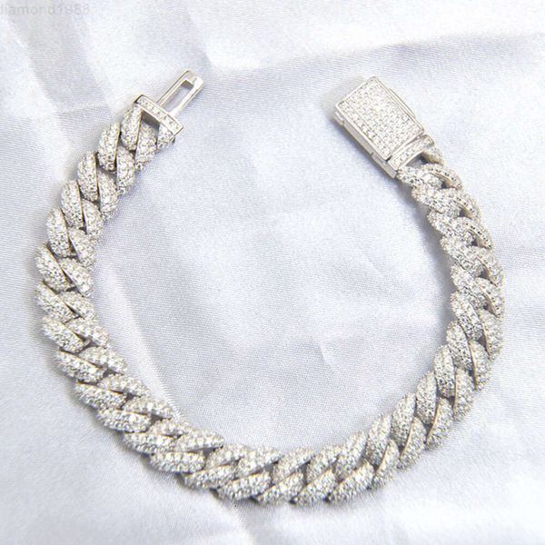 

Custom 9mm Iced Out Cuban Bracelet Jewelry White Gold Plated Hip Hop Cuban Link Chain Moissanite Bracelet