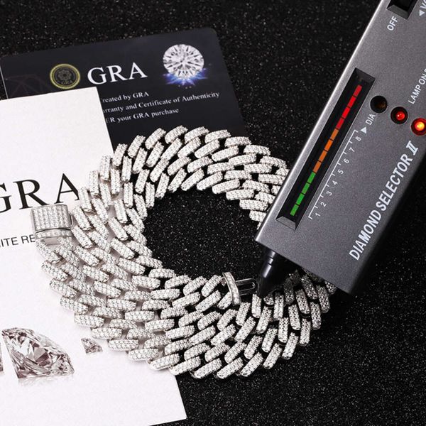 

Yu Ying Hot Sale Jewelry Gold Plated Sterling Silver 13mm 2 Rows Vvs Moissanite Diamond Cuban Link Chain