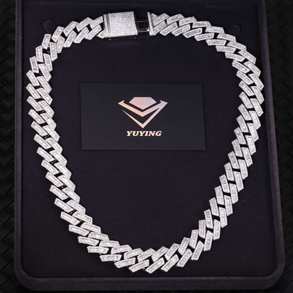 

Custom Luxury Design 17mm 20mm Wide 925 Silver Cuban Gra Baguette Moissanite Diamond Link Chain for Man