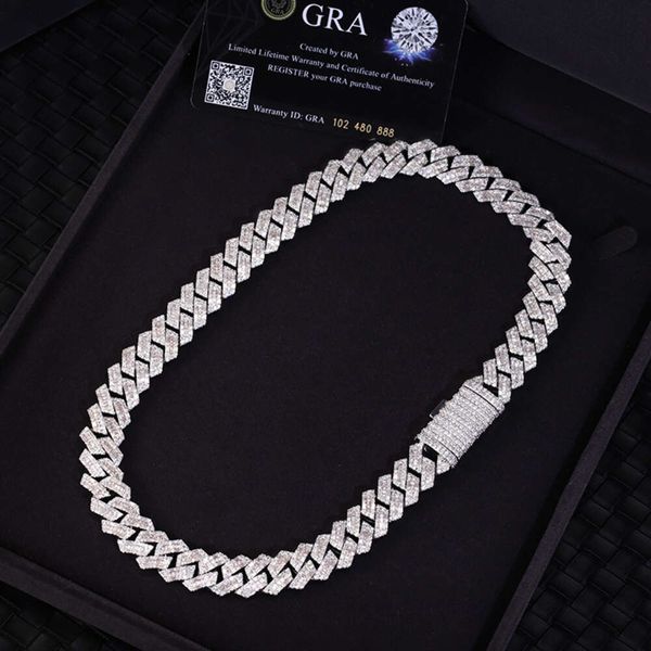 

Hip Hop Cuban Chain d Color Vvs Moissanite Diamond 925 Sterling Silver 14mm Necklace Baguette Cuban Chain for Men