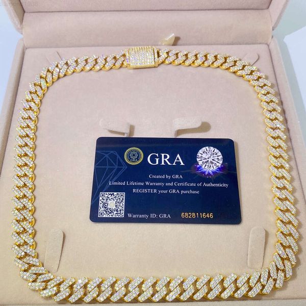 

Fine Jewelry Hip Hop 2 Rows Stones Vvs Moissanite 13mm Cuban Chain Necklace Men Choker Cuban Moissanite Chain