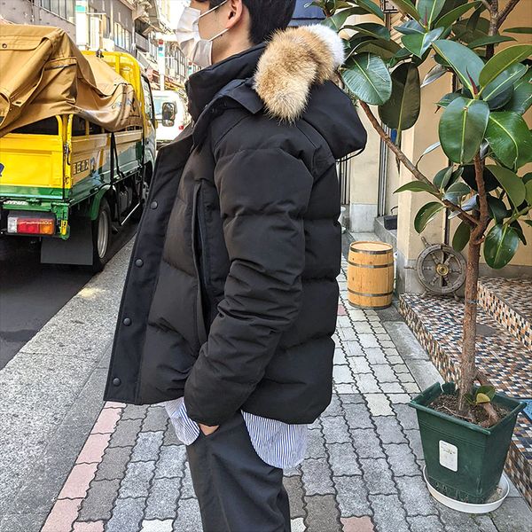 

winter warm Mens Fourrure Down Parka Homme Chaquetas Outerwear Wolf Fur Hooded Fourrure Manteau Wyndham Canadian Jacket Coat Hiver Doudoune Black label