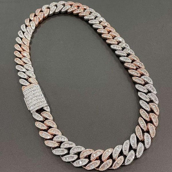 

Two Tone Rose Gold White Gold Over Silver 18mm Iced Out Solid Miami Cuban Link Vvs Moissanite Diamond Cuban Chains