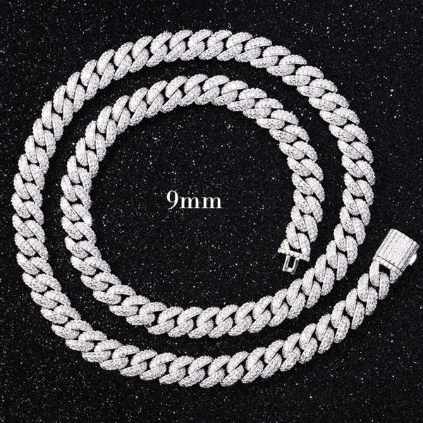 

9mm Wide Cuban Chainsterling Silver with High Quality Moissanite Pass Diamond Tester Hardness 9.25 Iced Out Cuban Link Chain