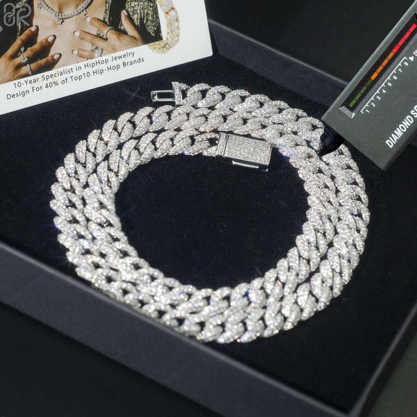

8mm Vvs Moissanite Cuban Chain Necklaces Wholesale Gold Plating 925 Sterling Silver Fine Jewelry for Women