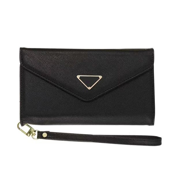 Universal Wallet Designer Phone Case For Apple iPhone 16 15 14 Samsung Galaxy S24 S23 S22 Plus Note 20 Ultra 5G Luxury Leather Tri-fold Card Holder Strap Wristband Black