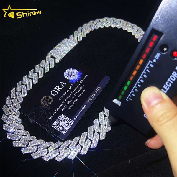 

Baguette Moissanite 18mm Cuban Link Chain Ready to Ship 18k Gold Plated 925 Silver with Moissanite Iced Out Hip Hop Jewelry