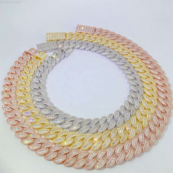 

Hot Selling Hip Hop Heavy Vvs Baguette Moissanite Miami 20mm Iced Out Cuban Diamond Chain