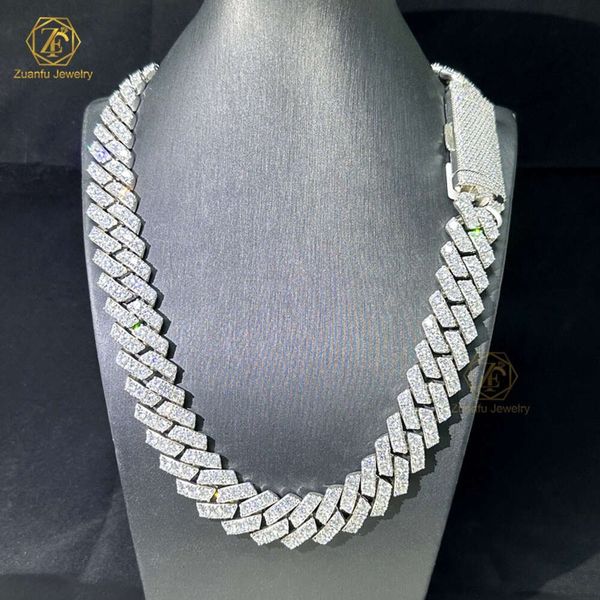 

2023 Hip Hop Jewelry Bling 20mm Sterling Silver 1 Row Vvs Moissanite Diamond Iced Out Miami Cuban Link Chain Necklace
