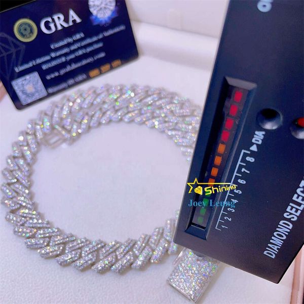 

Solid 18k Gold Plated 15mm Wide Big Stone Silver Iced Moissanite Cuban Link Chain Rapper Hip Hop Chain for Mens
