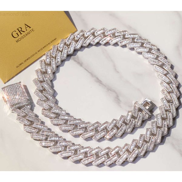 

Customization Luxury Jewelry 20mm Wide Baguettes Diamond 925 Sterling Silver Cuban Link Chain for Men