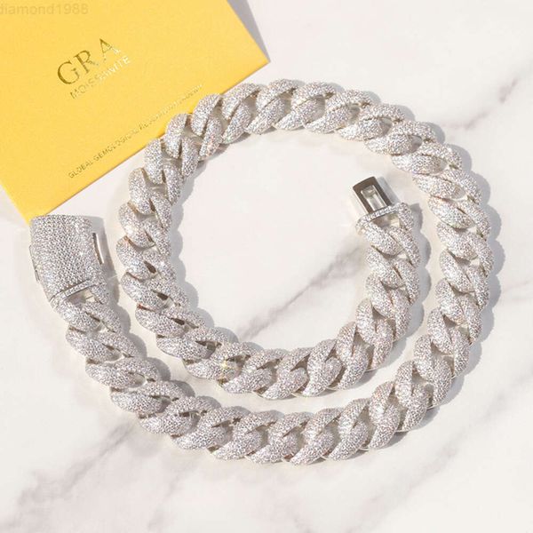 

Full Ice Out Miami Cuban Chain 4rows 17mm 925 Sterling Silver Gra Moissanite Cuban Link Chain Rapper Hip Hop Necklace