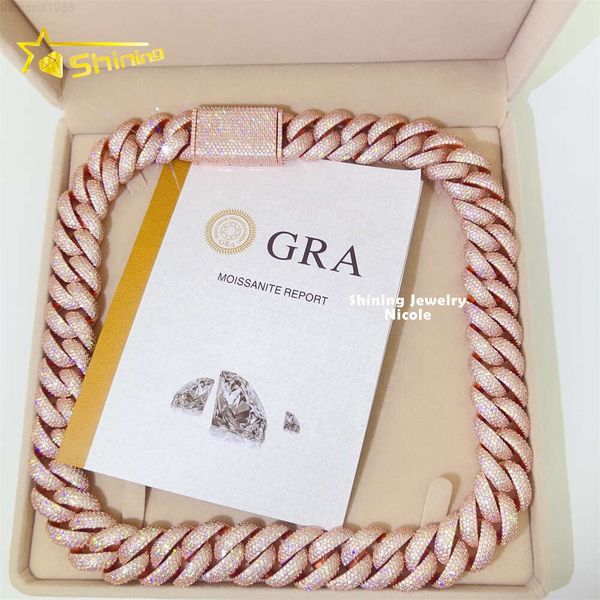 

High Quality New Fashion Thick Heavy Iced Out 5 Rows 20mm Moissanite Jewelry Necklace Silver Rose Gold Cuban Link Chain