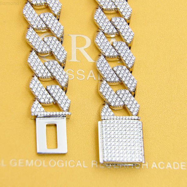 

Custom Moissanite Cuban Necklace 3 Rows 15mm 925 Sterling Silver with Ice Out Loose Diamond Jewelry Men Cuban Chain