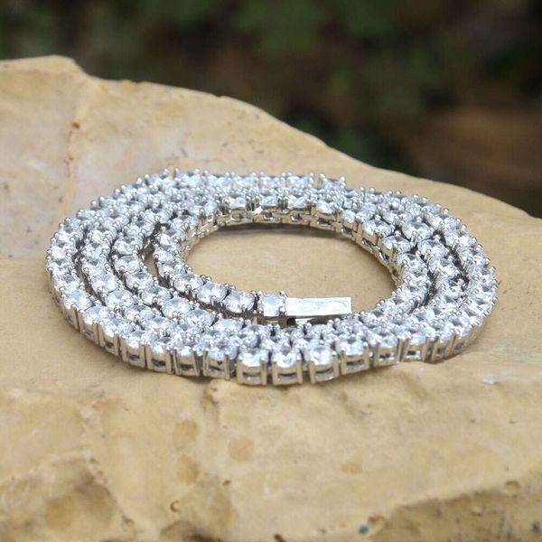 

Vvs 925 Sterling Silver Chain 4mm Tennis Moire Necklace