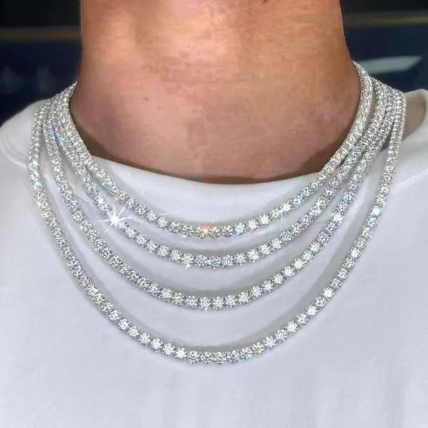 

Luxury Hot Sale Hip Hop 925 Sterling Silver 7.5mm Custom Moissanite Rose Gold Plated Necklace Tennis Chain