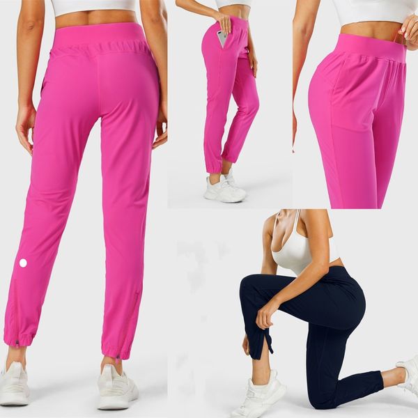 

LU-1028 Women Yoga Wear Girl Jogging Pants Adapted State Stretchy High Waist Training Strap GYM Pants, Pink