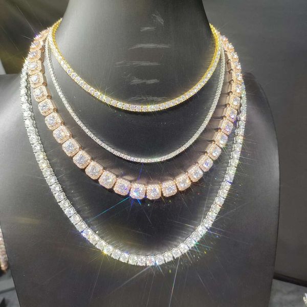 

Rose Gold Plated Silver 925 Chain 4mm/10mm 10k Gold Plated Moissanite Iced Out Tennis Chain