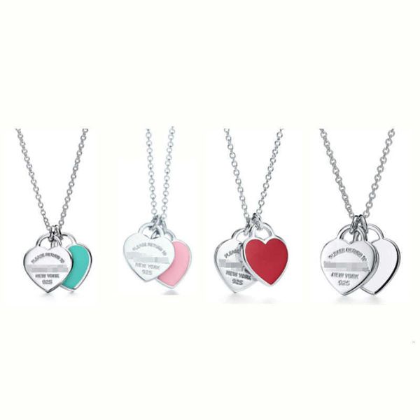 

Tiff Necklace Designer luxury fashion jewelry Fashion s925 Silver Blue Dropped Enamel Heart shaped Pendant Luxury Double Lock accessory