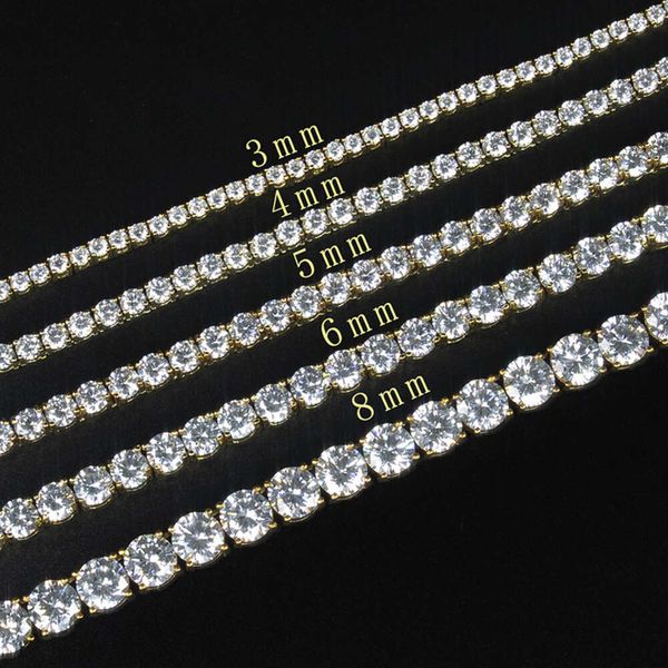 

18k Yellow Gold Plated Wholesale 925 Sterling Silver Hip Hop Moissanite Iced Out Cz Diamond Tennis Necklace Chain