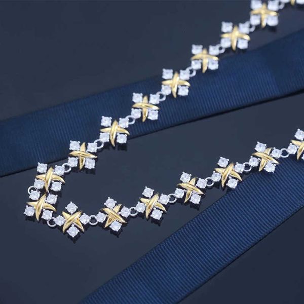

Tiff Necklace Designer luxury fashion jewelry s925 Sterling Silver Gold Fork Round Diamond Necklace Feminine and Versatile Light Luxury Adjustable Collar Chain