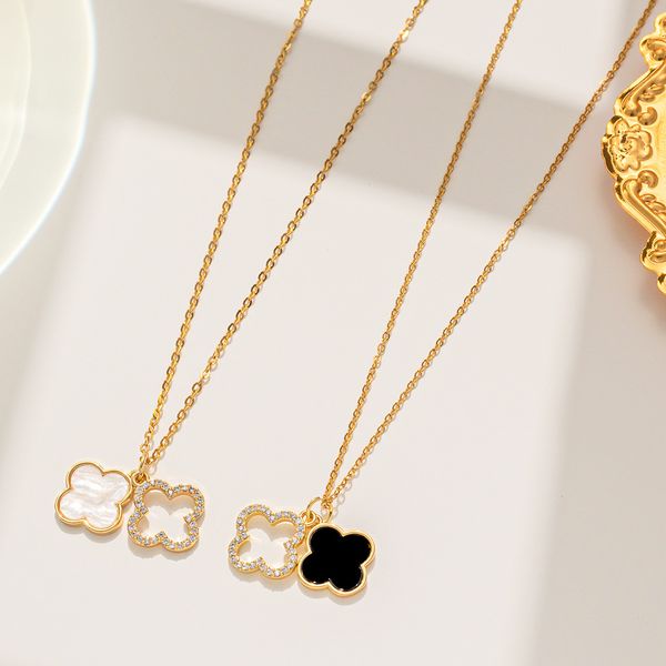 

Classic Design White Black Clover Pendant Necklace Bangle for Women Gift