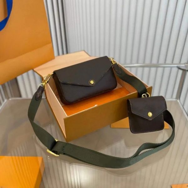 

Designer shoulder bag classic floral bag long strap coin purse replica mini 3-piece bag, Brown