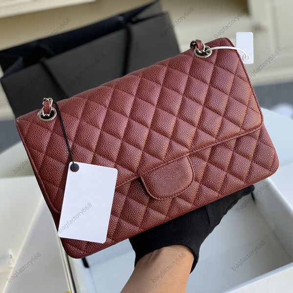 

10A designer bag Mirror quality Classic Caviar Flap Bag Designer Women Cross Body Bags luxury designer bag Fashion Shoulder Handbag 25CM With Box C002 red Flap Pocket, 13