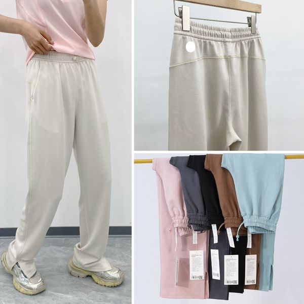 

LL Softstreme Split-hem Long Ladies High Waist Soft Fabric Straight Jogger Trousers Shows Legs Yoga Fiess Pants, Pink