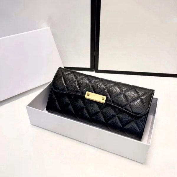 

Designer wallet long credit card clip fashion wallet raw leather wallet, Black