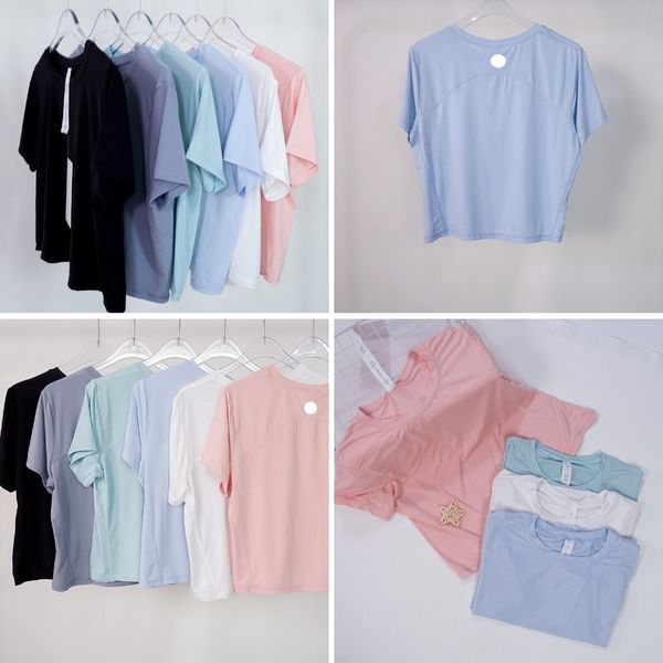 

LU-718 Yoga Wear Women's T-shirt Short Sleeve Short Loose Sports Modal High Elastic Casual T, Pink