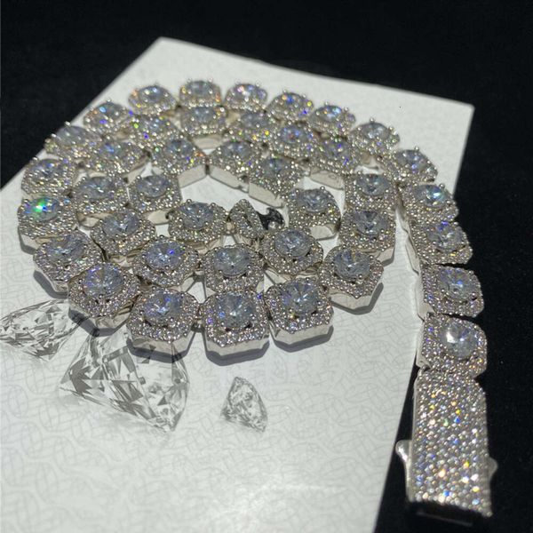 

Factory High Quality Moissanite 11mm Square Micro Cluster Tennis Chain Necklace 925 Silver Men's Moissanite Tennis Chain