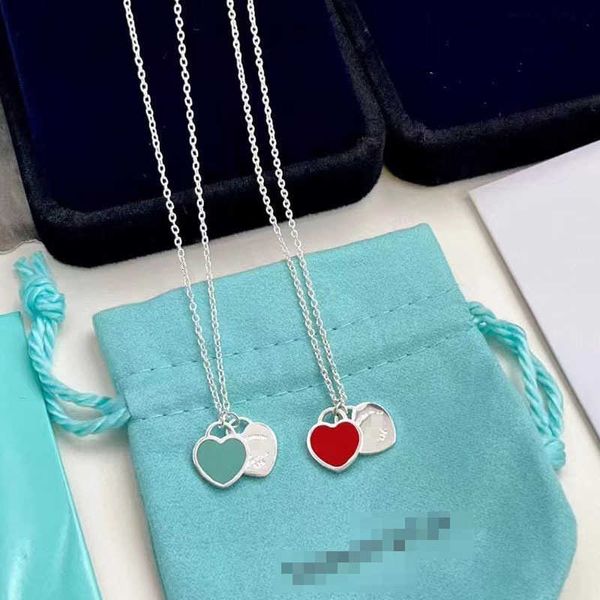 

Tiff Necklace Designer luxury fashion jewelry classic enamel peach heart necklace CNC word print double heart S925 silver Pendant high version female jewelry