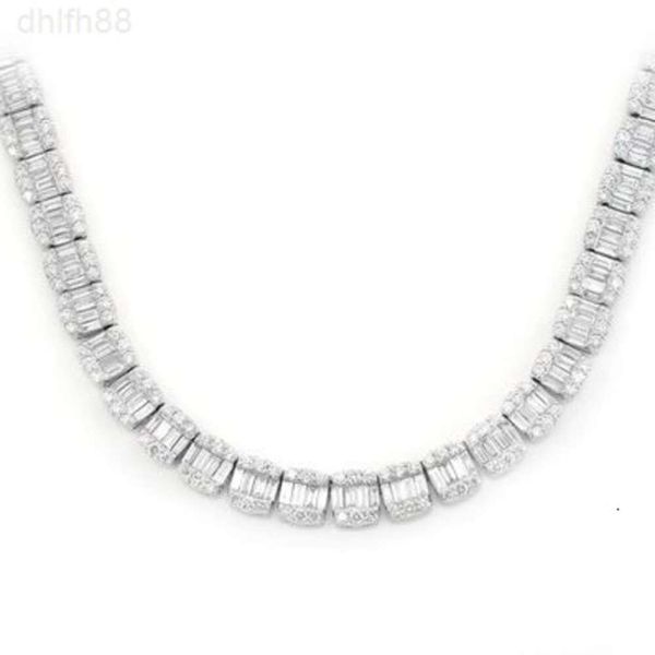 

Iced Out Baguette Cut Vvs Moissanite Diamond Cluster Tennis Chain 925 Silver Necklace for Men Women