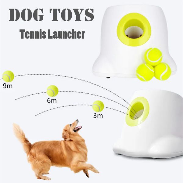 

Chews Toys Tennis Launcher Automatic Throwing hine Pet Ball Throw Device 3/6/9m Section Emission with 3 Balls Dog Training 231009, White