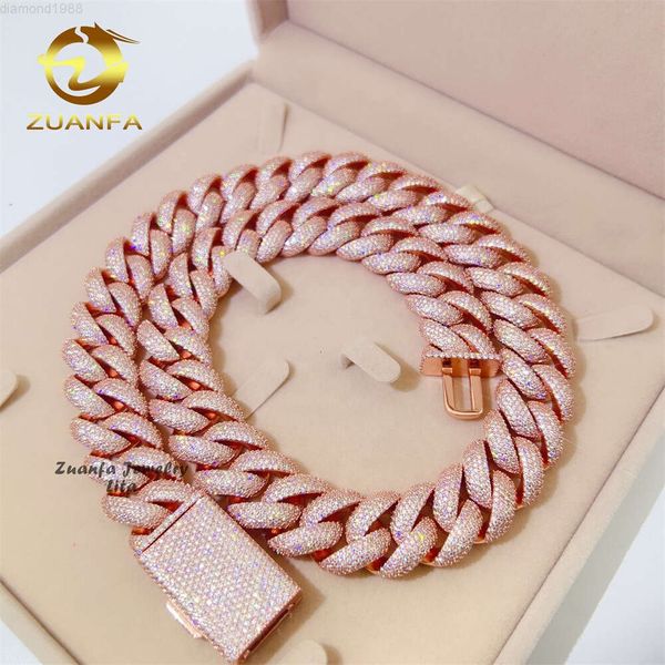 

Heavy Solid 5 Rows Stones 925 Silver Hip Hop Miami 20mm Iced Out Jewelry Vvs1 Moissanite Cuban Link Chain