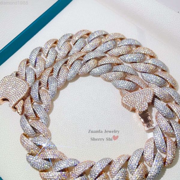 

Custom Made Clasp Hip Hop 23mm Solid Silver Rose Gold Miami Cuban Chain with Vvs Moissanite