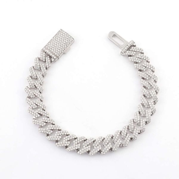 

Cool Men Miami Cuban Link Hiphop Jewelry Fully Iced Out Hiphop Cuban Chain Bracelet 10K Solid White Gold Men Bracelet